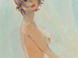 une peinture à l'huile représentant une femme nue assise par terre