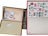 an open box with stamps on it on a white background
