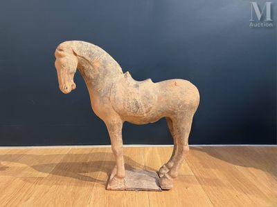 une statue représentant un cheval debout sur un plancher en bois