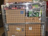 a cart with boxes on top of it in a warehouse