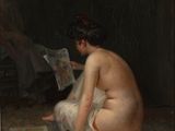 une image représentant un tableau où l'on voit une femme nue en train de lire un journal