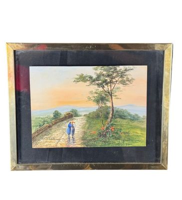 tableau représentant un garçon et une fille marchant sur un chemin de terre
