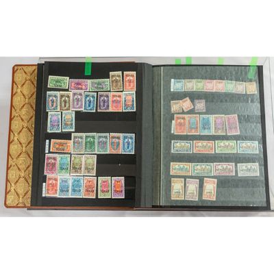 an open book with stamps and stamps on the pages