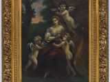 une peinture représentant une femme tenant un bébé dans ses bras