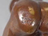 a bronze statue of a teddy bear with the words thank earth written on it