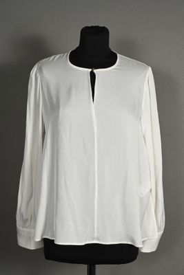 BOSS. Blouse en soie blanche à encolure ronde boutonnée, man…