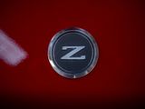 a close up of a z logo on a red car