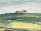 an image of a painting of a house in a field