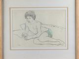 dessin représentant une femme en maillot de bain assise sur un lit