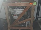 a picture of a wooden table with a trash can underneath it
