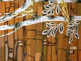 a painting of a bird sitting on a tree branch