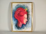 tableau représentant une femme coiffée d'une couronne, dans un cadre doré