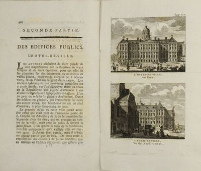 deux pages d'un vieux livre contenant des illustrations d'un bâtiment