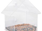une mangeoire transparente avec un oiseau à l'intérieur