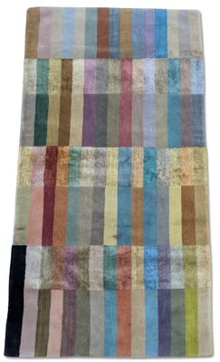a close up of a multicolored rug on a white background