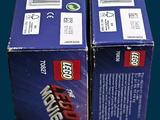 two boxes of the lego movie are stacked on top of each other