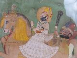 a painting of a man riding a horse with a woman on it