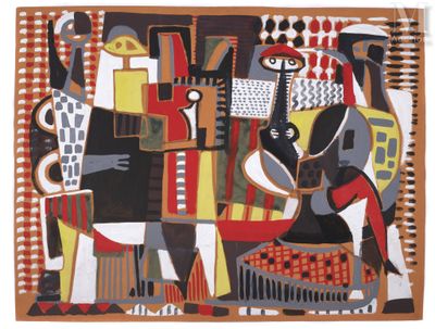 l'image d'un tableau représentant un homme et une femme jouant d'un instrument de musique