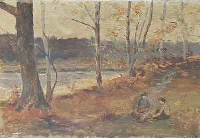 Ecole moderne Le feu de camp Huile sur toile