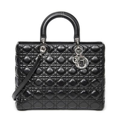DIOR - SAC à main modèle "Large Lady Dior Zip" en cuir de ve…