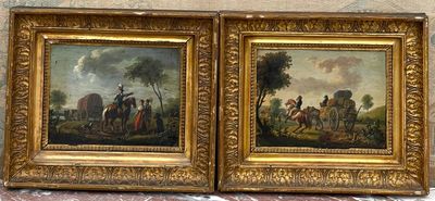 Ecole Française vers 1820 - Paire de peintures sur panneau -…