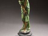 an image of a statue of a woman leaning on a marble pedestal