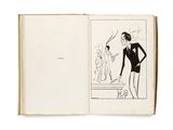 un livre ouvert sur lequel figure un dessin en noir et blanc représentant un homme en smoking