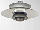 an image of a white and blue light fixture hanging from a ceiling