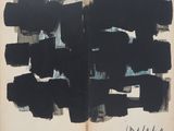 un livre ouvert sur lequel figure une peinture en noir et blanc
