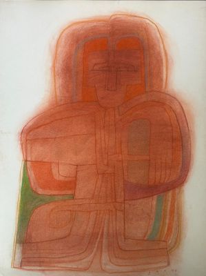 une image représentant un dessin d'une chaise orange et verte