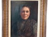 un vieux tableau représentant une femme en robe marron