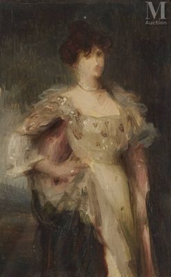 an image of a painting of a woman in a white dress