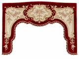 une image représentant un encadrement de cheminée rouge et blanc orné d'un motif floral