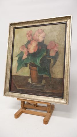 École française XIXème « Pot de fleur ». Huile sur toile. Trace d...