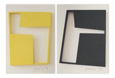 deux photos d'une boîte jaune et noire et d'une boîte noire et blanche