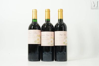 trois bouteilles de vin sont alignées sur une surface blanche
