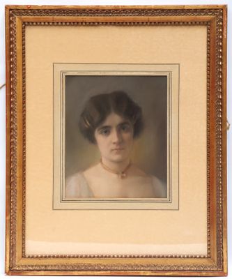 a painting of a woman in a white dress is shown in a gold frame