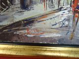 a painting of a man walking down the street