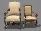 pair of 19th century carved walnut armchairs with upholstered upholstered arms