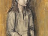 tableau représentant une jeune fille coiffée d'un chapeau blanc et ornée de fleurs sur la tête