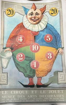 une affiche représentant un clown sur laquelle figurent de nombreux chiffres