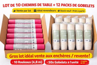 lot de chemins de table et 12 paquets de gobelets