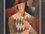 portrait of a man in a hat and argyle shirt holding a baseball bat