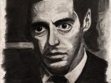 drawing of a black and white portrait of a man in a suit and tie