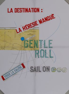 a sign with a picture of a map and a sticker on it