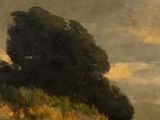 an image of a painting of a man riding a horse down a road