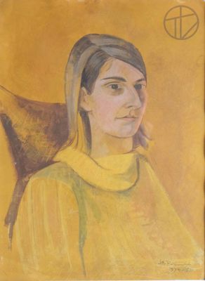 tableau représentant une femme en robe jaune assise sur une chaise