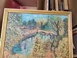 a painting of a bridge over a river in a box
