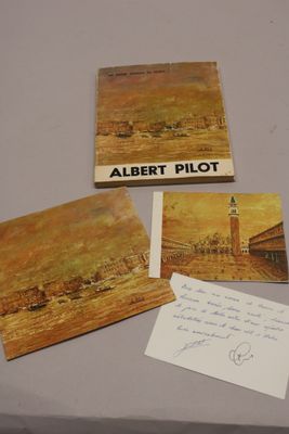 three postcards with a picture of albert pilot and a handwritten note