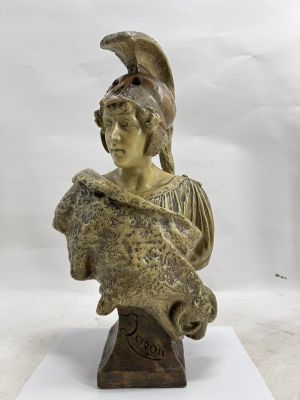 an image of a statue of a woman with a helmet on her head